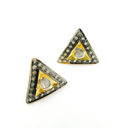 Diamond and Polki Diamond Sterling Silver Triangle Studs